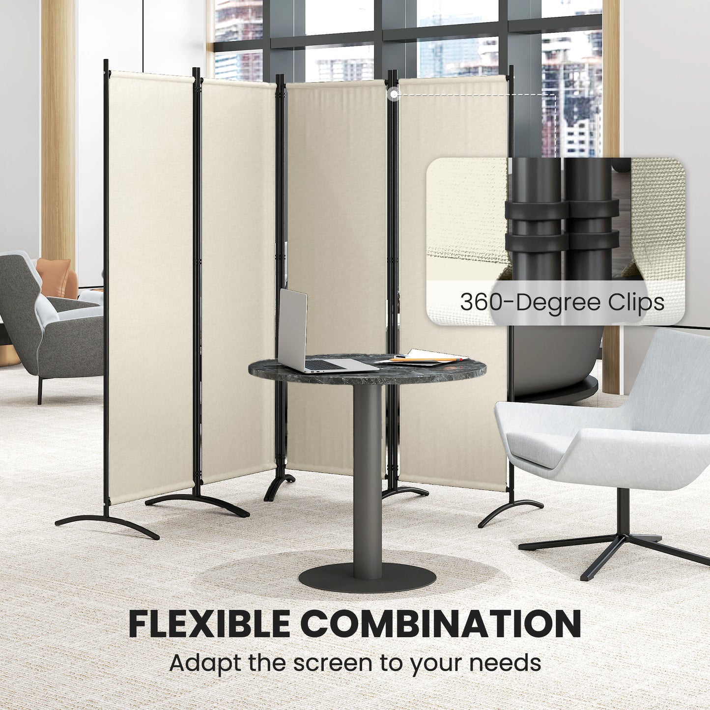Folding Room Divider, Privacy Screen for Home Office Bedroom, 5.6FT Tall, Cream White
