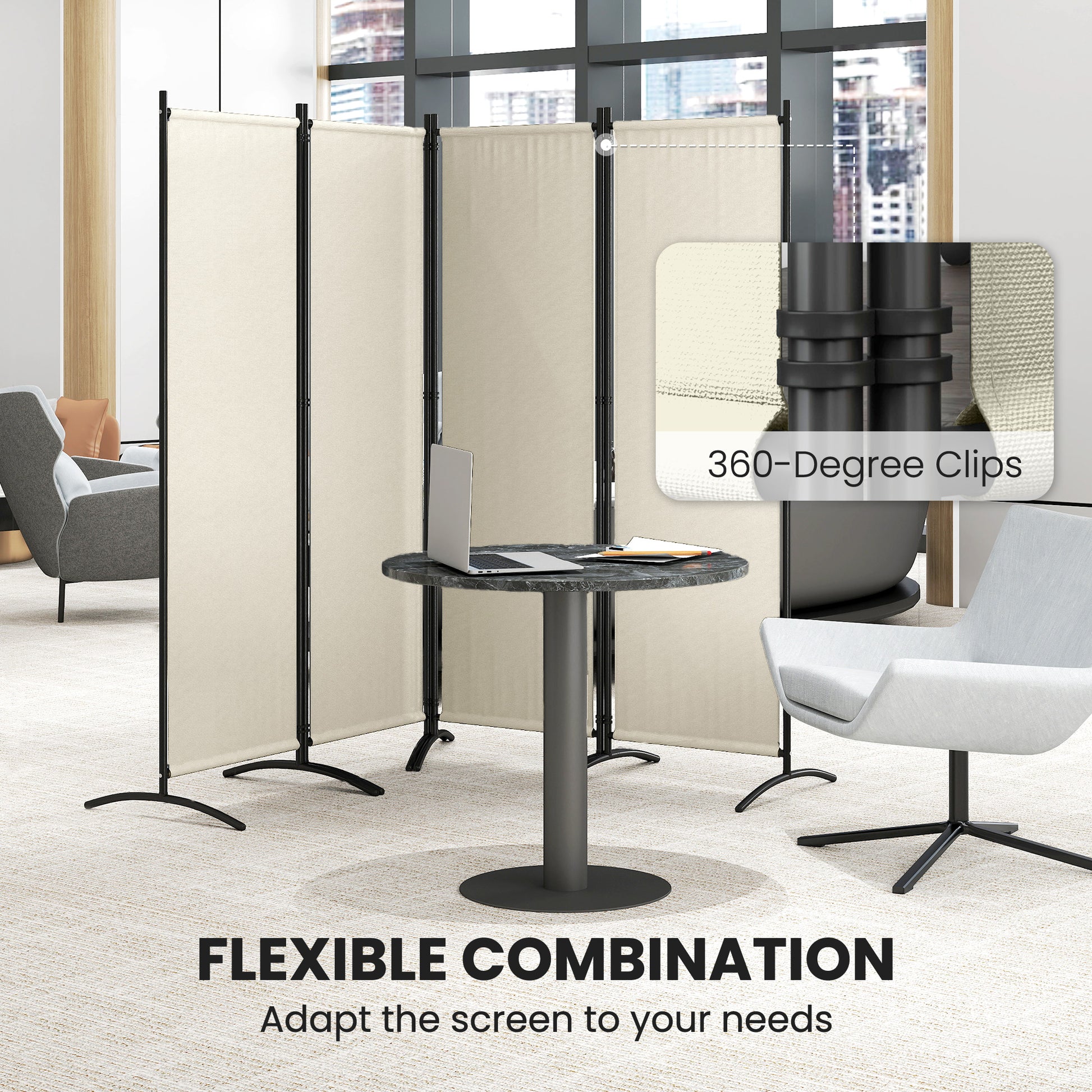 Folding Room Divider, Privacy Screen for Home Office Bedroom, 5.6FT Tall, Cream White