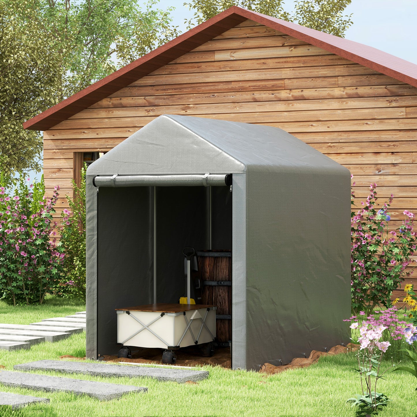 4 x 6ft Outdoor Storage Shed Tent, Portable Shed with Roll-up Door for Motorcycle, Bike, Garden Tools