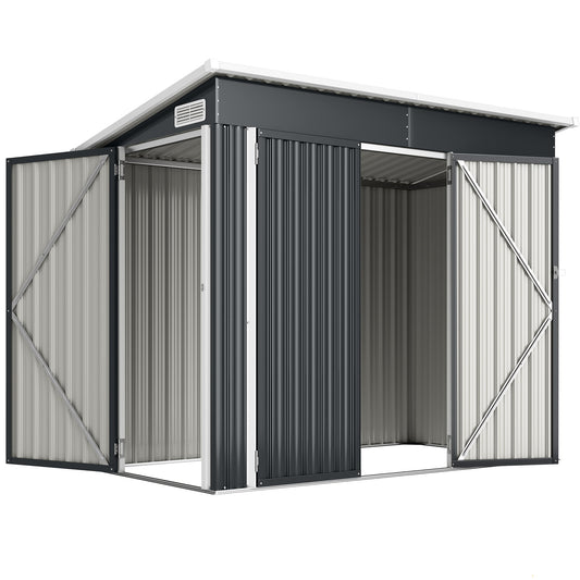 7.5' x 4.3' Outdoor Storage Shed, Waterproof Metal Garden Shed with Lockable Doors, for Backyard, Lawn, Patio, Dark Grey