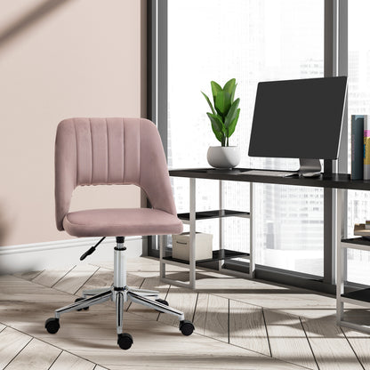 Mid Back Office Chair Velvet Fabric Swivel Scallop Shape Computer Desk Chair, Pink