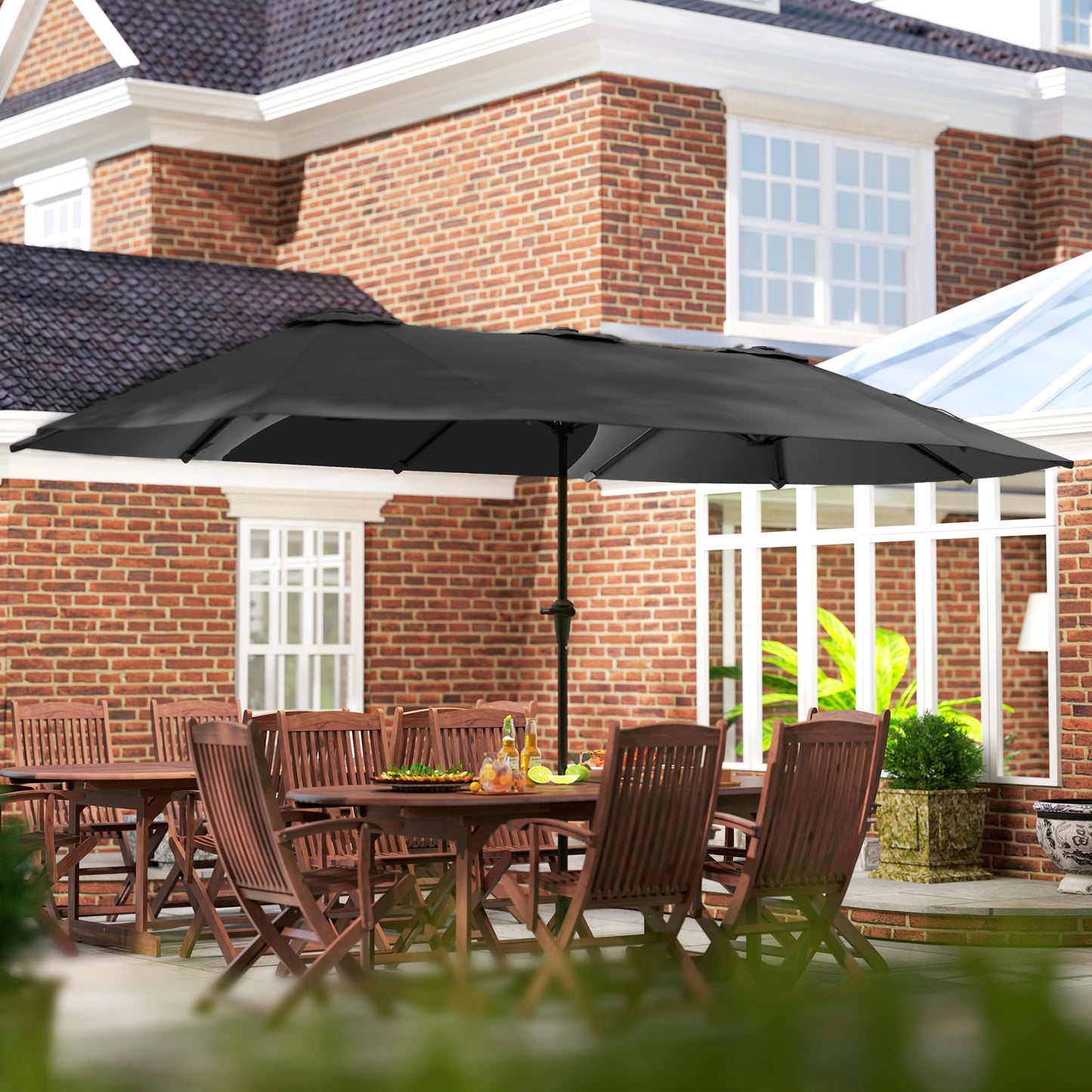 13ft Double-Sided Patio Umbrella with Crank Handle, for Poolside, Deck, Garden, Dark Grey