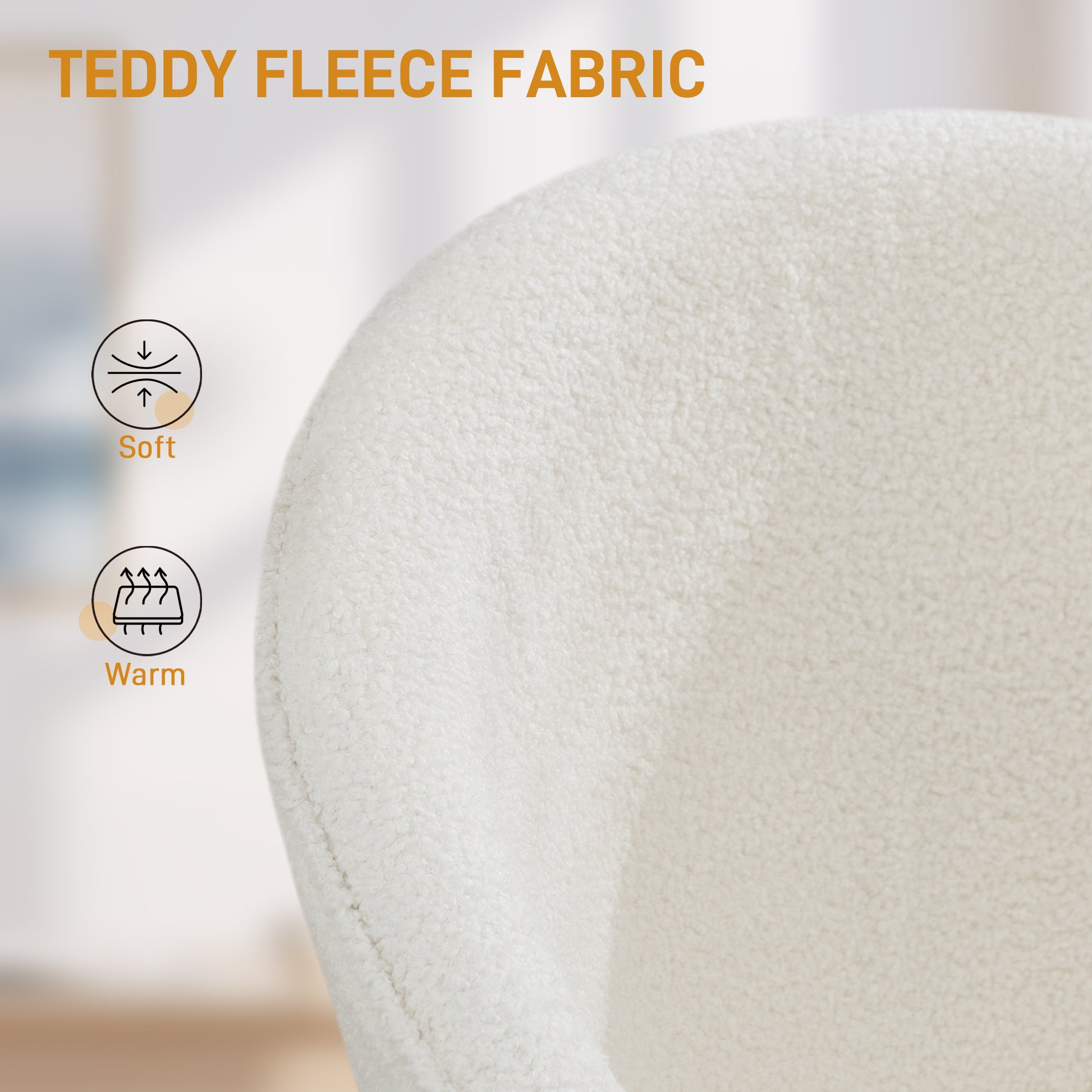 Office Chair, Teddy Fleece Upholstered Vanity Desk Chair, Cream White