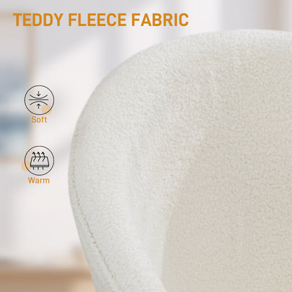 Office Chair, Teddy Fleece Upholstered Vanity Desk Chair, Cream White