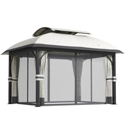 11' x 13' Patio Gazebo, Double Roof Outdoor Gazebo Canopy with Netting & Curtains, Galvanized Metal Frame, Light Grey