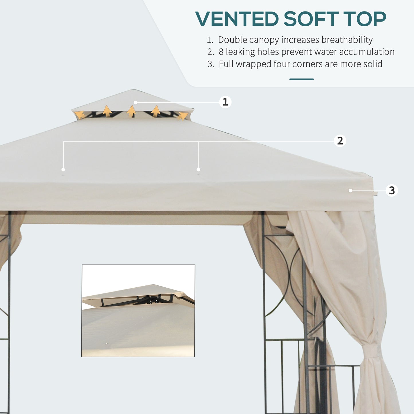 10' x 10' Patio Gazebo Outdoor, Canopy Shelter with Double-tier Roof, Pavilion Sidewalls for Garden Events, Cream White