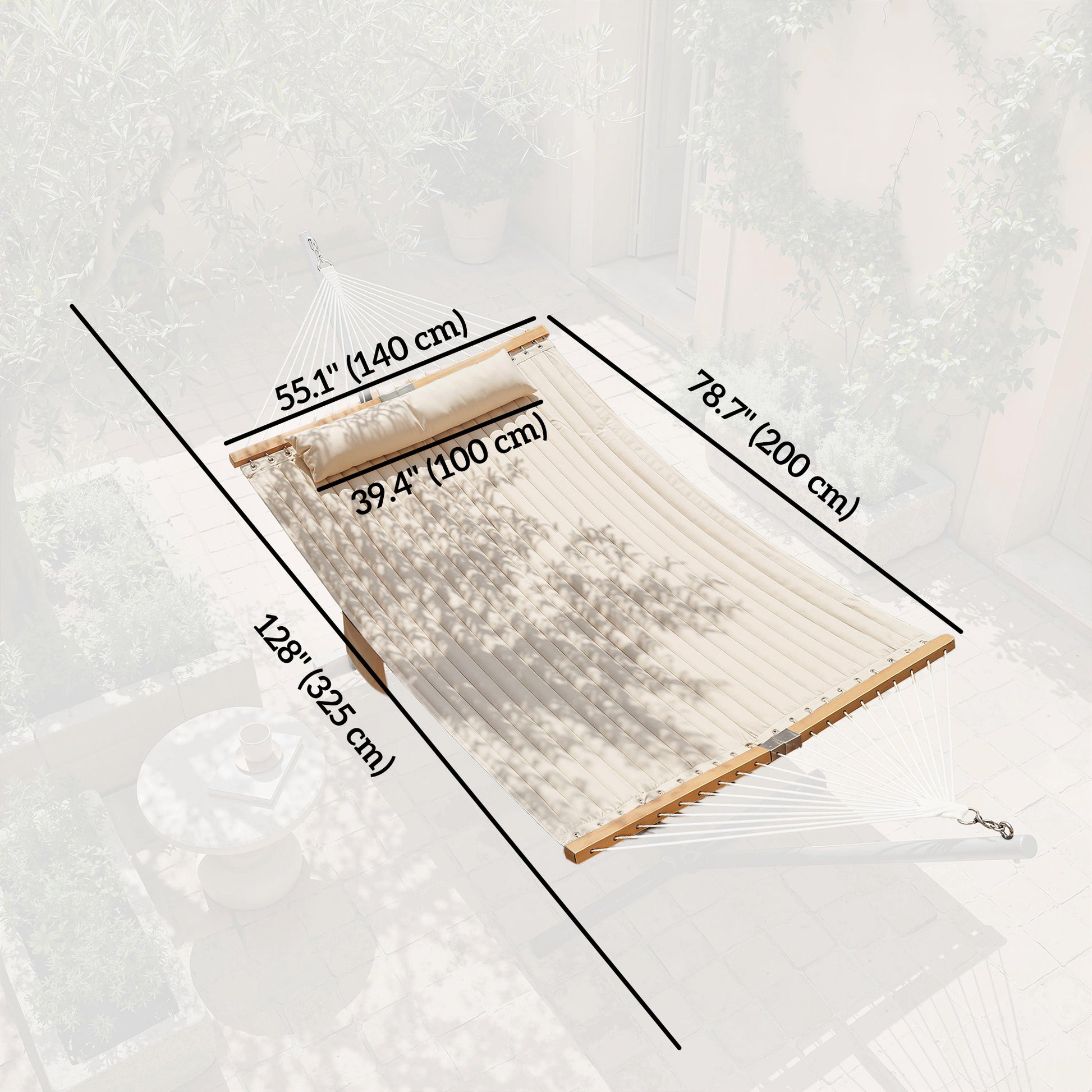 Outdoor Hammock Padded Camping Hammock with Pillow & Spreader Bars 200 x 140 cm Cream White