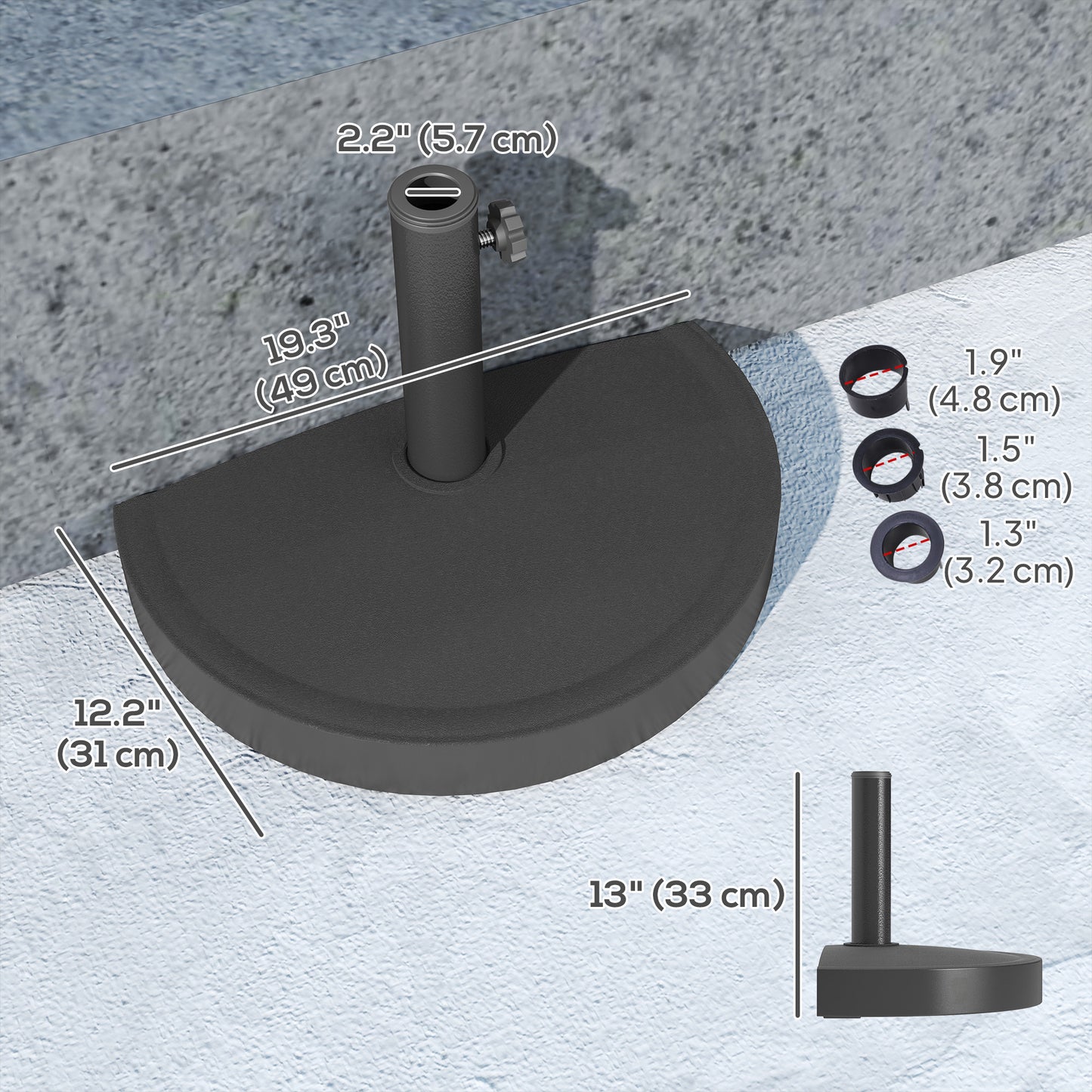 20 lbs Resin Half Parasol Base Outdoor Umbrella Stand Weight, Concrete Garden Parasol Stand, Black