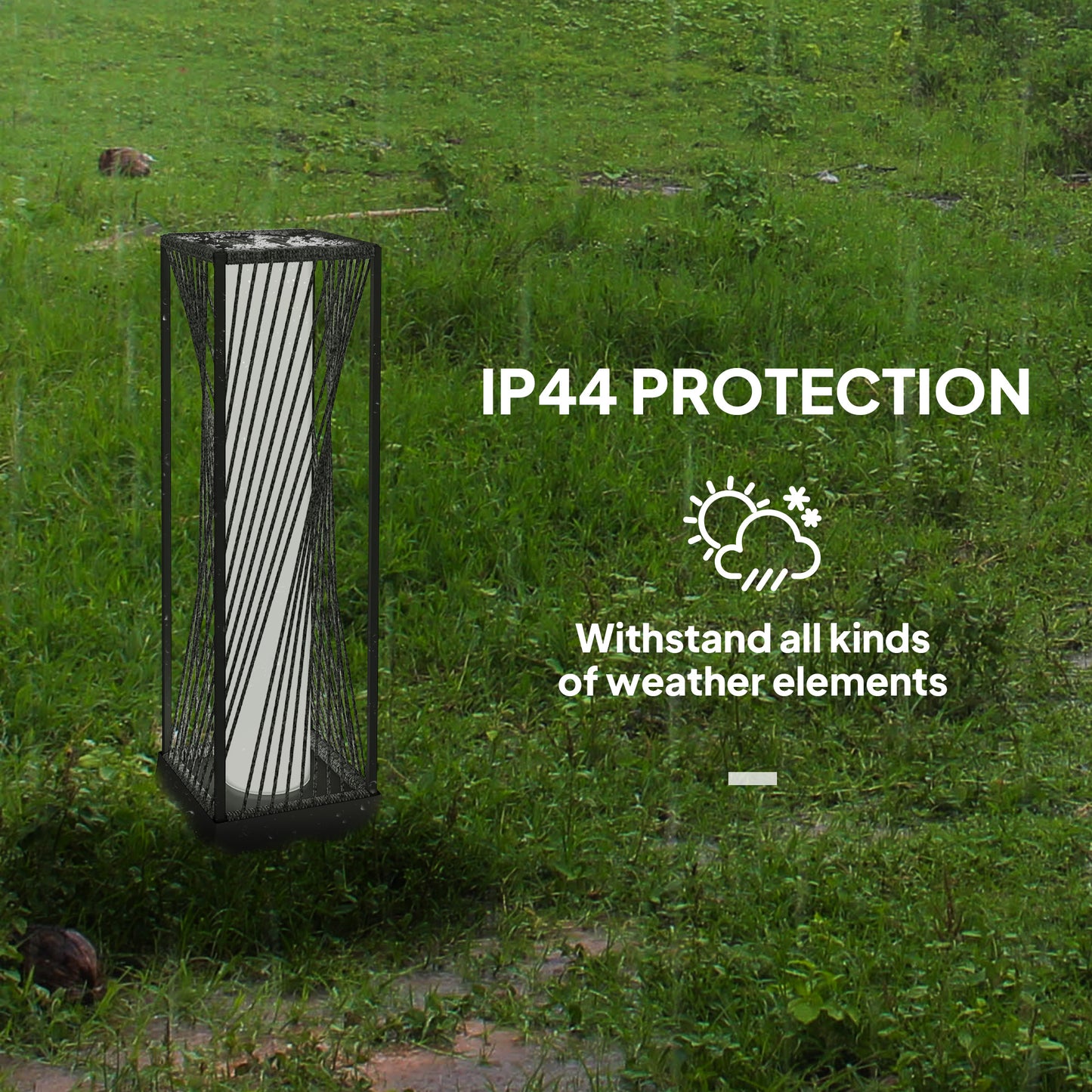Rattan Solar Floor Lamp, Decorative Outdoor Lamp with Auto On/Off LED Lights, IP44 for Patio, Porch, Pathway, Grey