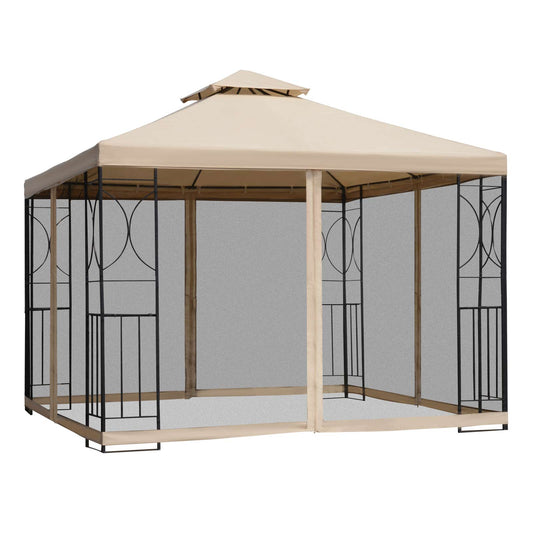 10x10ft Patio Gazebo, Outdoor Double Top Pavilion Canopy, Garden Event Party Tent Shelter, Yard Sun Shade Steel Frame w/ Mosquito Netting and Storage Tray