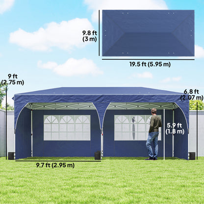 10 x 20 ft Pop Up Canopy Tent with Reflective Strips, UPF 50+ Easy up Instant Canopy with 6 Sandbags, Dark Blue