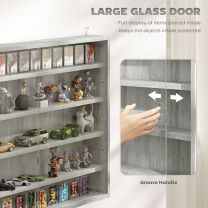 5-Tier Display Cabinet, Shot Glass Display Case, Glass Curio Cabinet with 2 Glass Doors and 4 Adjustable Shelves, Grey