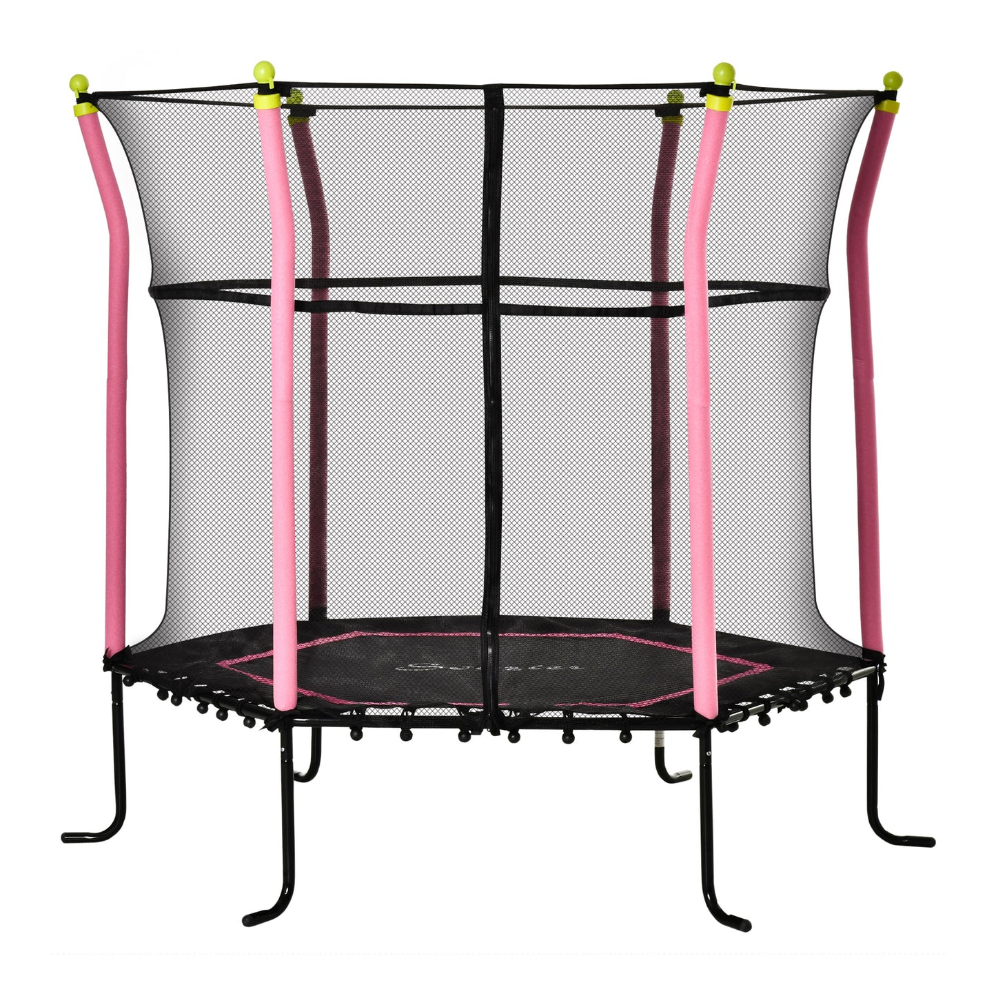 Soozier 63" Kids Trampoline Mini Indoor Bouncer Jumper with Enclosure Net Elastic Thick Padded Pole Gift for Child Toddler Age 3-6 Years Old Pink