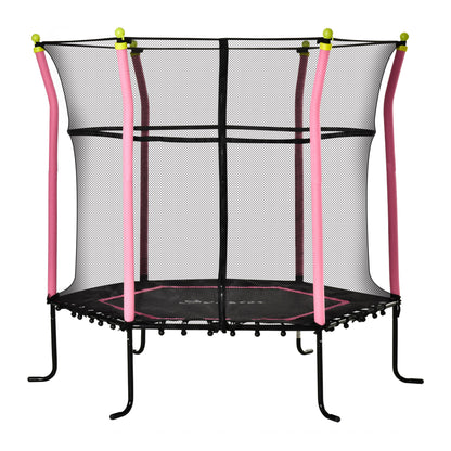 Soozier 63" Kids Trampoline Mini Indoor Bouncer Jumper with Enclosure Net Elastic Thick Padded Pole Gift for Child Toddler Age 3-6 Years Old Pink