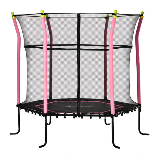 Soozier 63" Kids Trampoline Mini Indoor Bouncer Jumper with Enclosure Net Elastic Thick Padded Pole Gift for Child Toddler Age 3-6 Years Old Pink