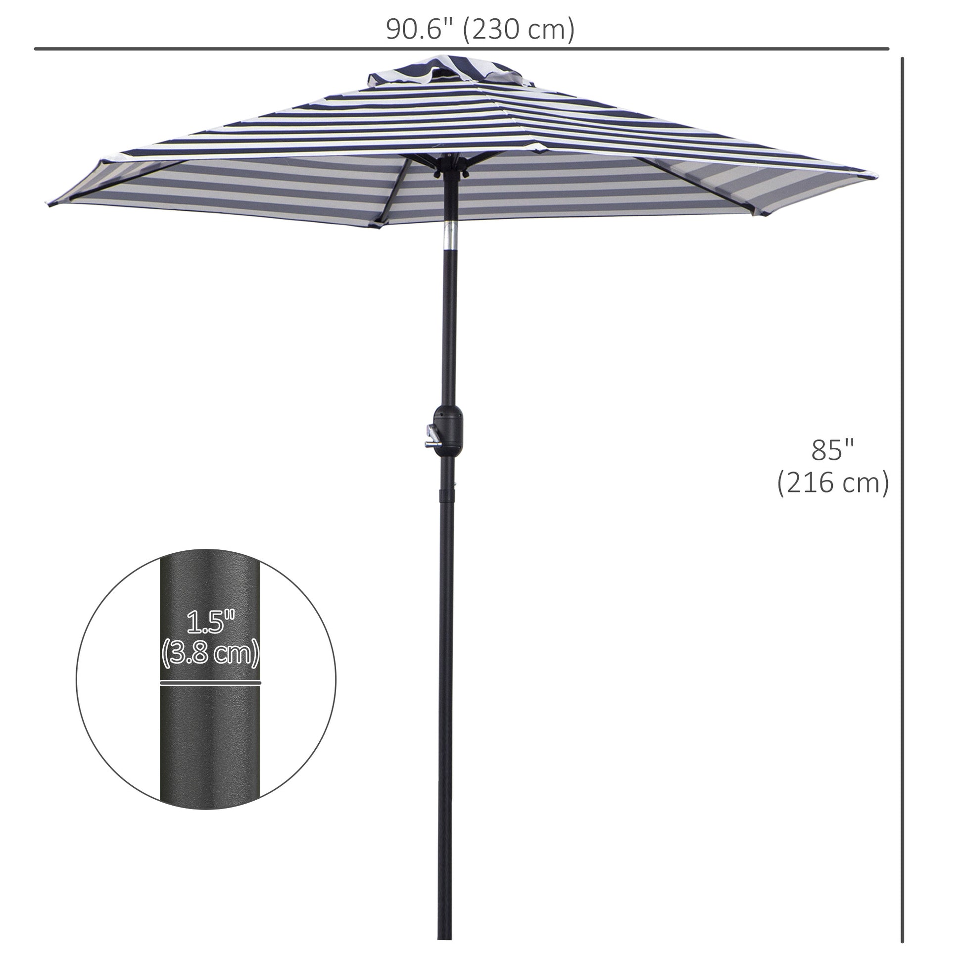 Patio Sun Umbrella, Outdoor Parasol with 6 Ribs, Blue Stripes