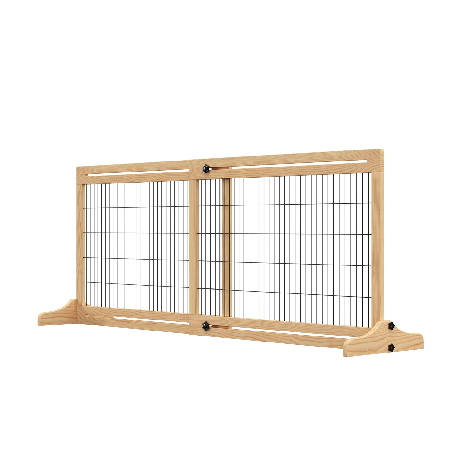 41"-71" Wooden Freestanding Pet Gate with Support Feet, for Small Medium Dogs, Natural