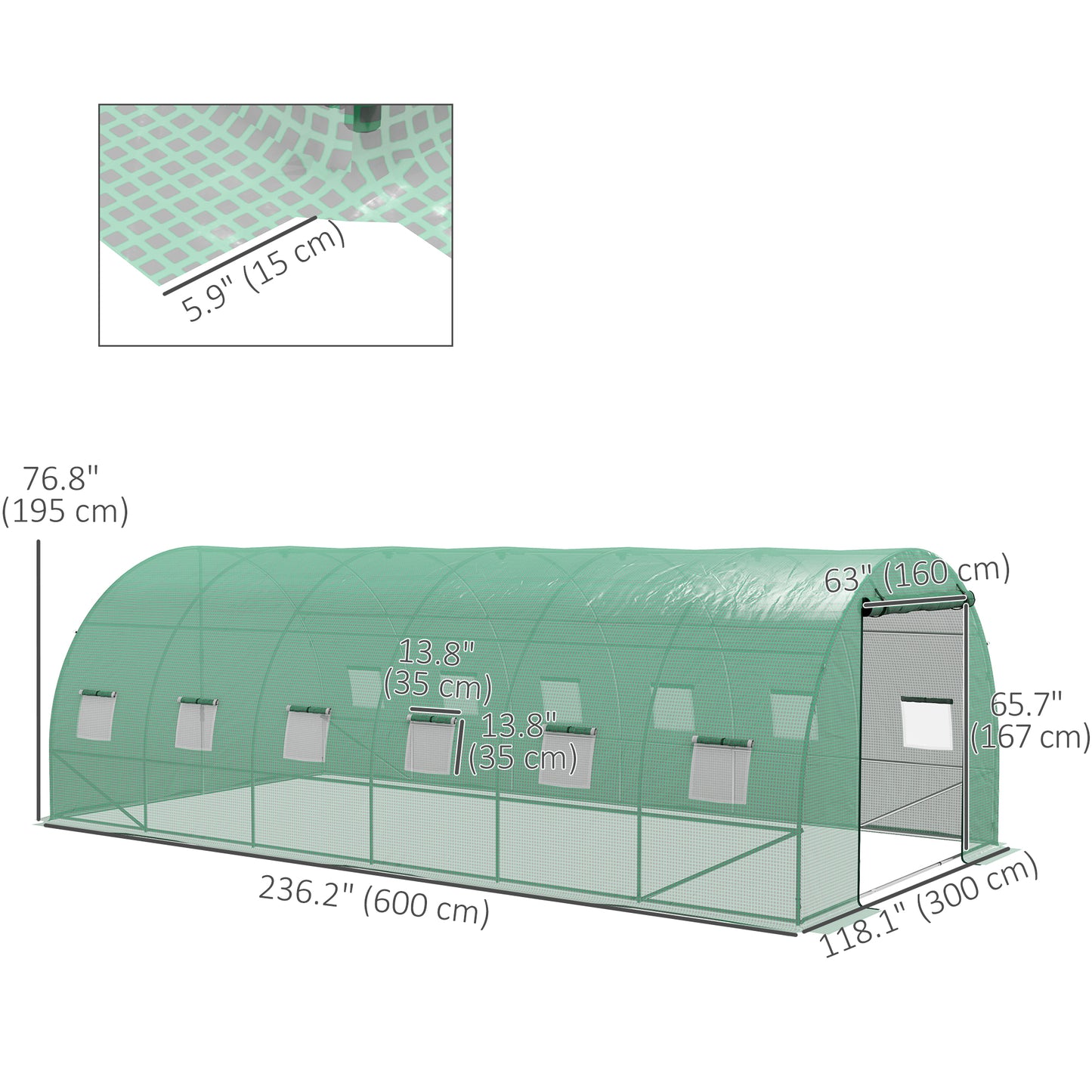 20' x 10' Walk-in Greenhouse with Sprinkler System, Tunnel Green House with Wide Roll-up Door, 12 Mesh Windows, Green