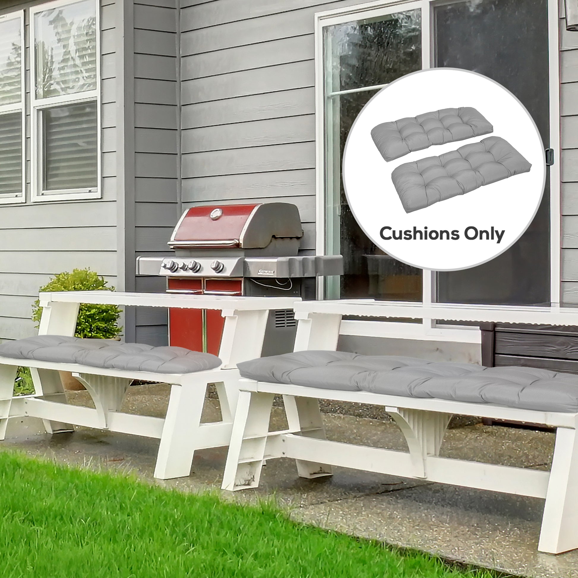 Set of 2 Patio Bench Replacement Cushions, 2 Seater Outdoor Loveseat Cushion Seat Pad, 43" x 19" x 3", Grey