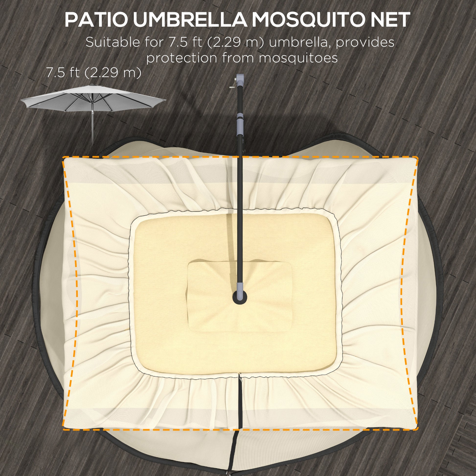7.5FT Umbrella Table Screen Mosquito Bug Net, Garden Large Umbrella Cover Netting with Zippered Door, Beige