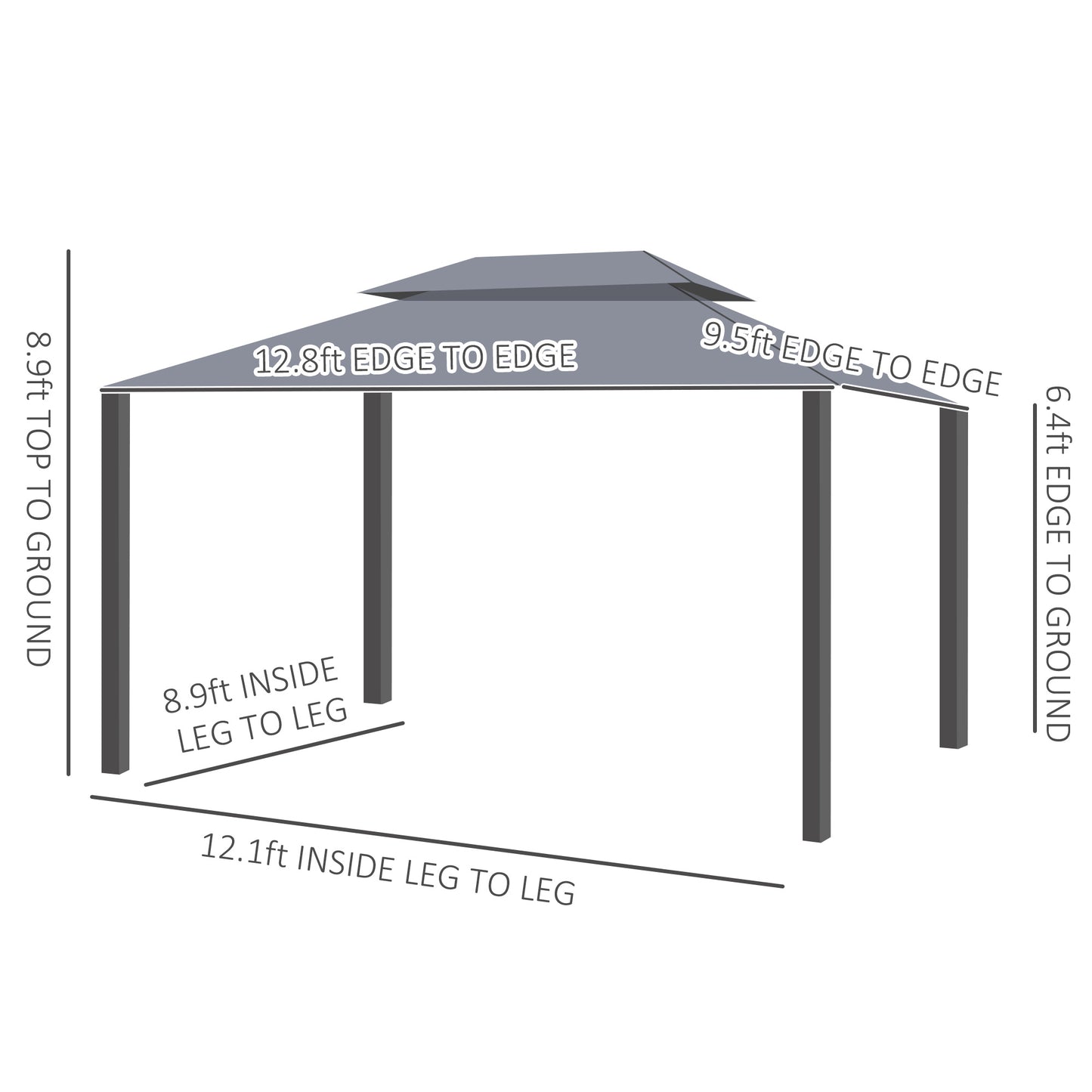 13' x 10' Patio Gazebo, Double Roof Outdoor Gazebo Canopy Shelter with Netting & Curtains, Strong Aluminum Frame, Dark Grey