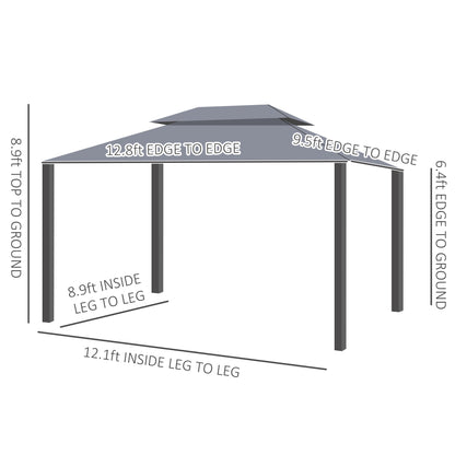 13' x 10' Patio Gazebo, Double Roof Outdoor Gazebo Canopy Shelter with Netting & Curtains, Strong Aluminum Frame, Dark Grey
