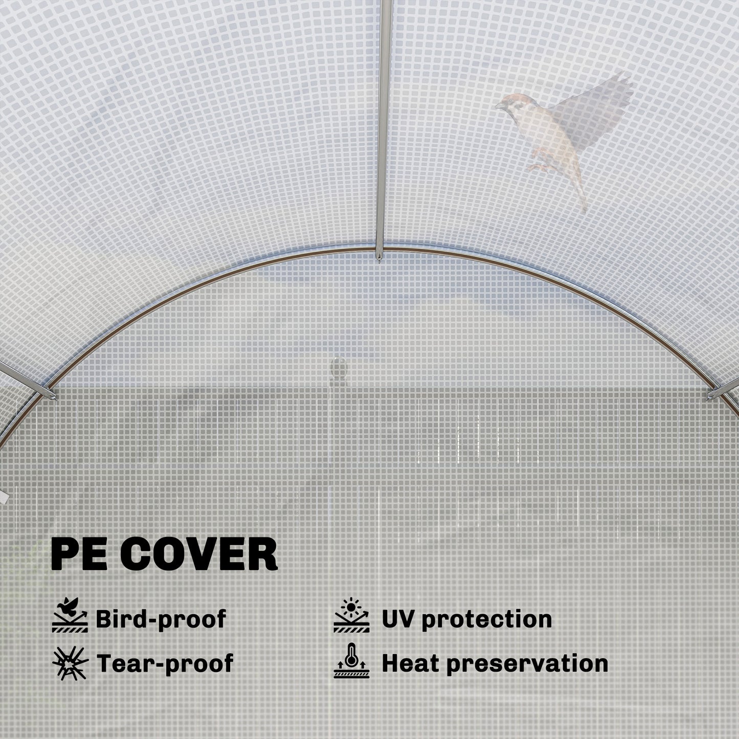 Walk-in Tunnel Greenhouse with 2 Support Rods, Mesh Door, Plant Hot House with PE Cover, 20'x10'x7', White