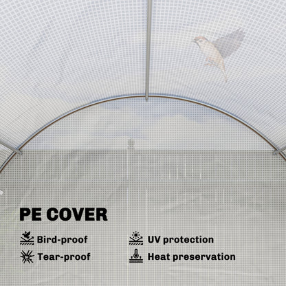 Walk-in Tunnel Greenhouse with 2 Support Rods, Mesh Door, Plant Hot House with PE Cover, 20'x10'x7', White