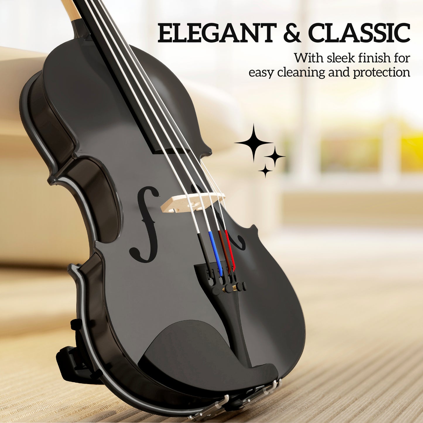 4/4 Full Size Violin, Wood Acoustic Violin Set for Beginners, Adults, with Case, Rosin, Shoulder Rest, Black