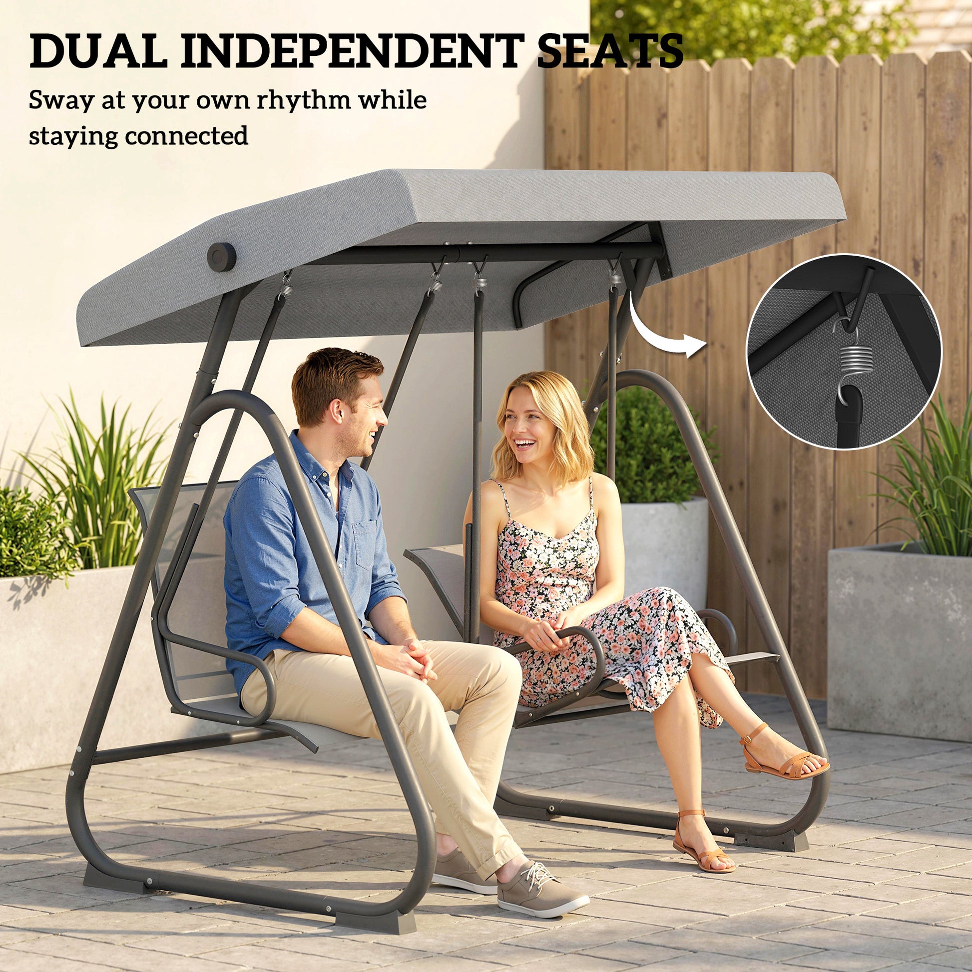 Patio Swing Chair w/Adjustable Canopy Outdoor Porch Swing Glider w/Dual Independent Seats 2-Seat Grey