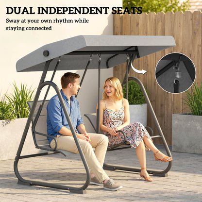 Patio Swing Chair w/Adjustable Canopy Outdoor Porch Swing Glider w/Dual Independent Seats 2-Seat Grey