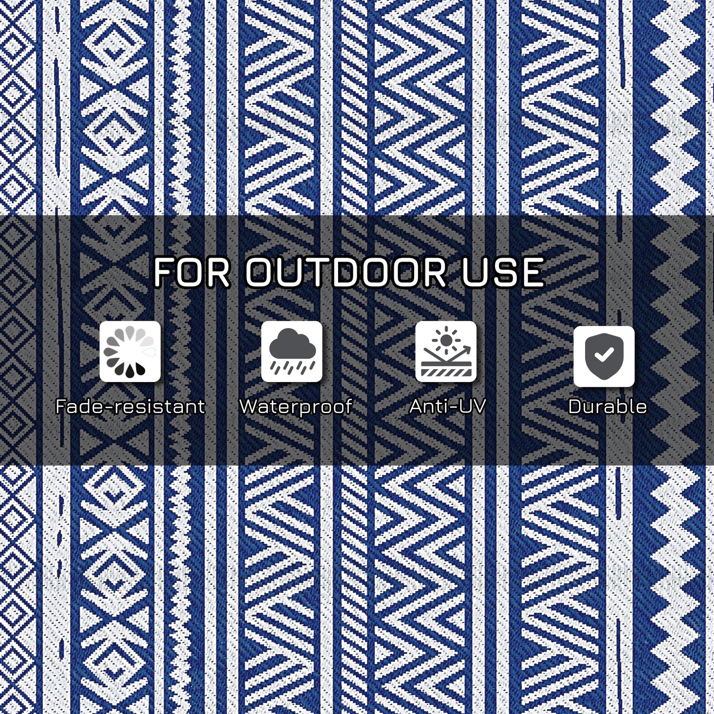 Reversible Outdoor Rug, Patio Floor Mat, 6' x 9' Plastic Rug for Backyard, Deck, Beach, Camping, Dark Blue and White
