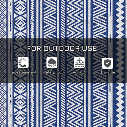 Reversible Outdoor Rug, Patio Floor Mat, 6' x 9' Plastic Rug for Backyard, Deck, Beach, Camping, Dark Blue and White
