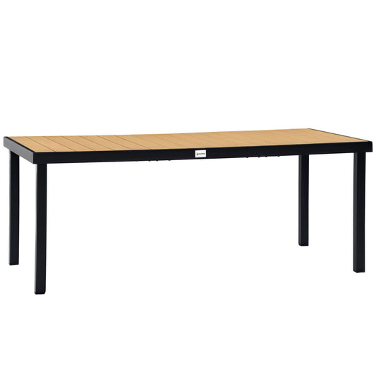 75" x 35" Outdoor Dining Table for 8 People, Rectangular Aluminum Frame Garden Table with All-Weather Faux Wood Top for Garden, Lawn, Patio, Natural