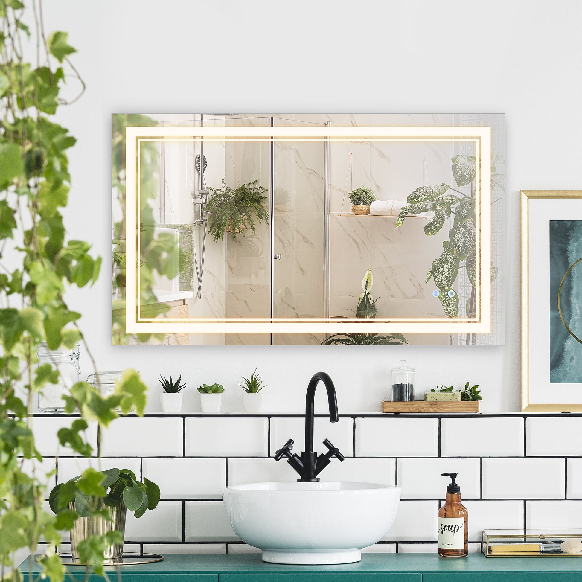 40" x 24" LED Bathroom Mirror, Dimmable Lighted Wall-Mounted Mirror, with 3 Colour, Smart Touch, Plug-in, Vertical or Horizontal Hanging