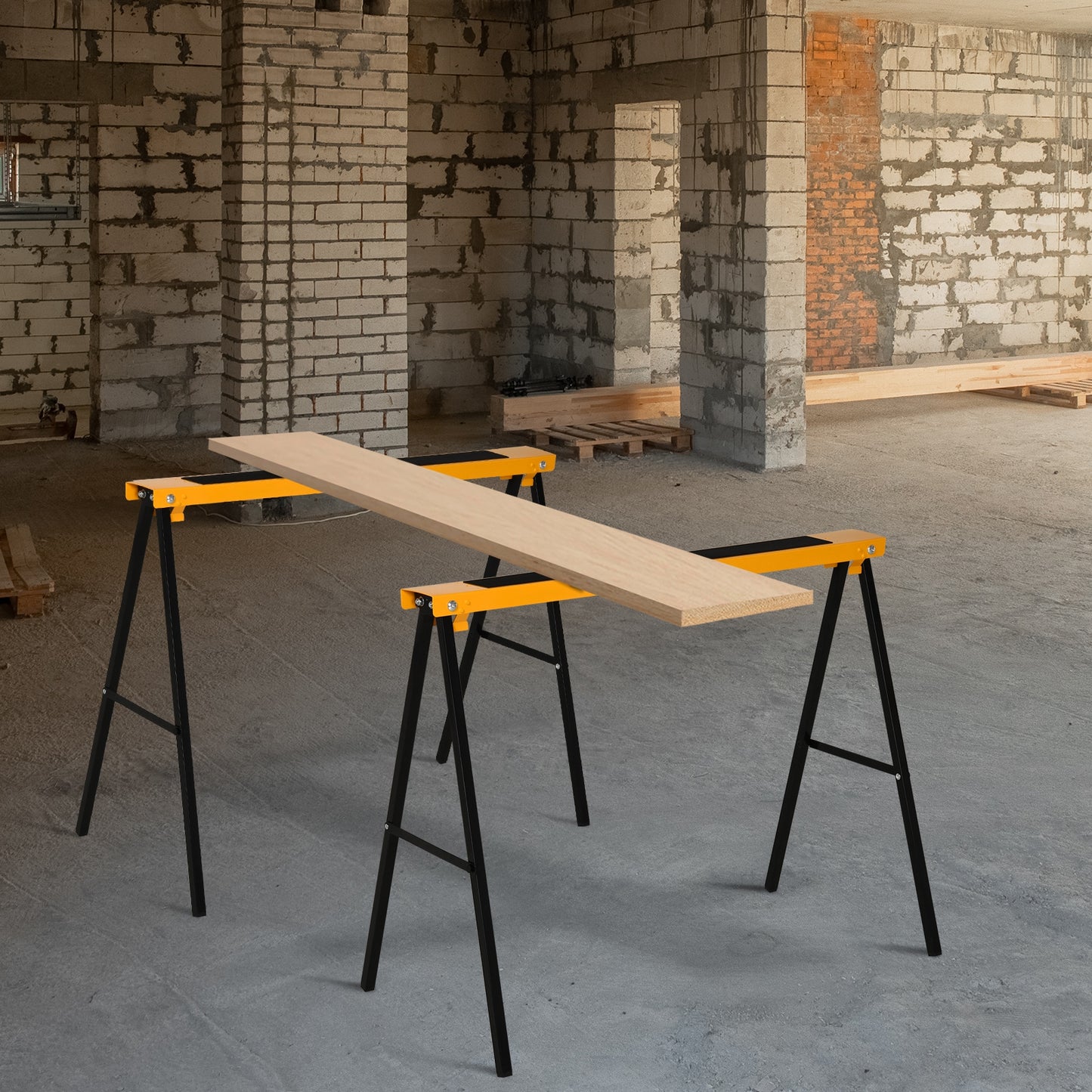 2PCS Saw Horse Twin Pack Folding Workbench Metal Trestle Stands with Non-slip EVA Surface Orange