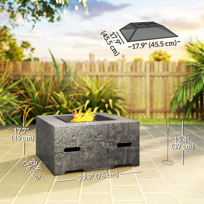 Fire Pit with Fire Poker, Wood Burning Firepit for Outside with Mesh Lid, Magnesium Oxide Stone Texture, Charcoal Grey