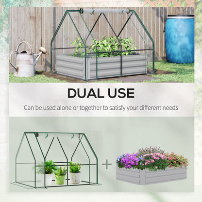 Steel Outdoor Raised Garden Bed with Greenhouse,Cover, Roll Up Door, Dual Use, 50"x37.4"x36.2", Clear
