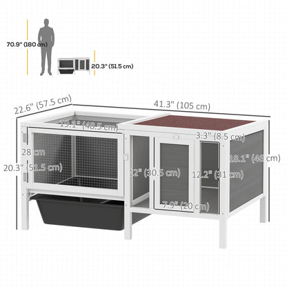 Rabbit Hutch, Wooden Guinea Pig Cage with Run, Openable Top, Pull Out Tray and Ramp, Water-Resistant Roof, Grey