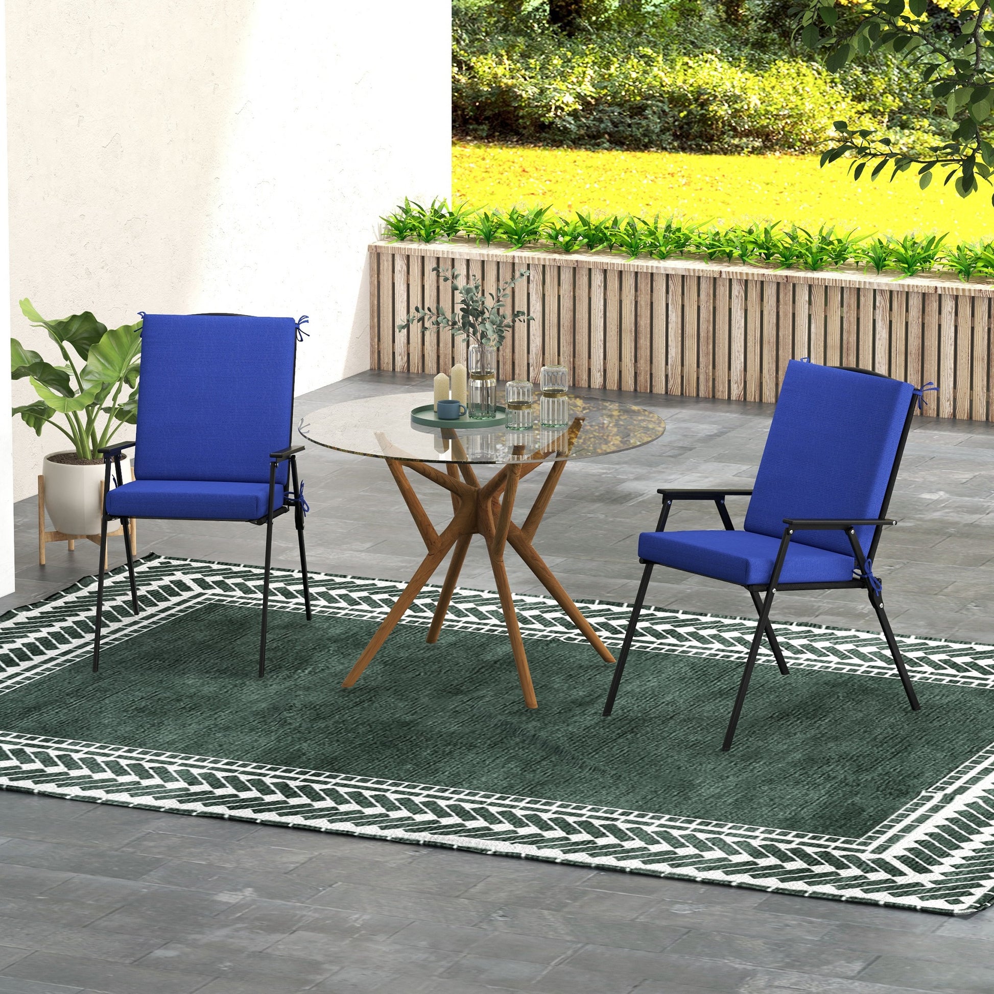 Outdoor Cushions Set of 2 for Dining Chairs, Outdoor Seat Cushions with Back, Fade-Resistant Yarn-Dyed Polyester, Navy