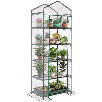 5 Tier Mini Greenhouse, Portable Outdoor Flower Stand with Shelf Clips, Indoor Greenhouse with Steel Frame, Transparent, 27.25" x 19.25" x 76", Clear