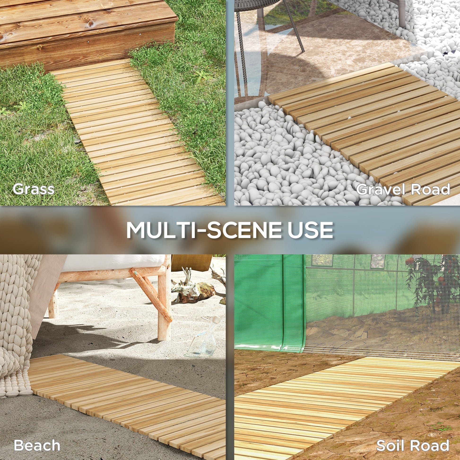 47" Wooden Garden Pathway, Outdoor Roll Out Straight Walkway, Garden Boardwalk for Wedding, Party, Natural Wood Finish
