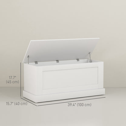 39.4 Inches Storage Chest, Storage Trunk with Safety Hinge, Wooden Box for Living Room, White Wood Grain