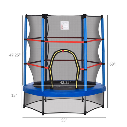 55" Kids Trampoline with Enclosure Net for Indoor/Outdoor, Trampoline for Boys and Girls Age 3-6 Years, Blue