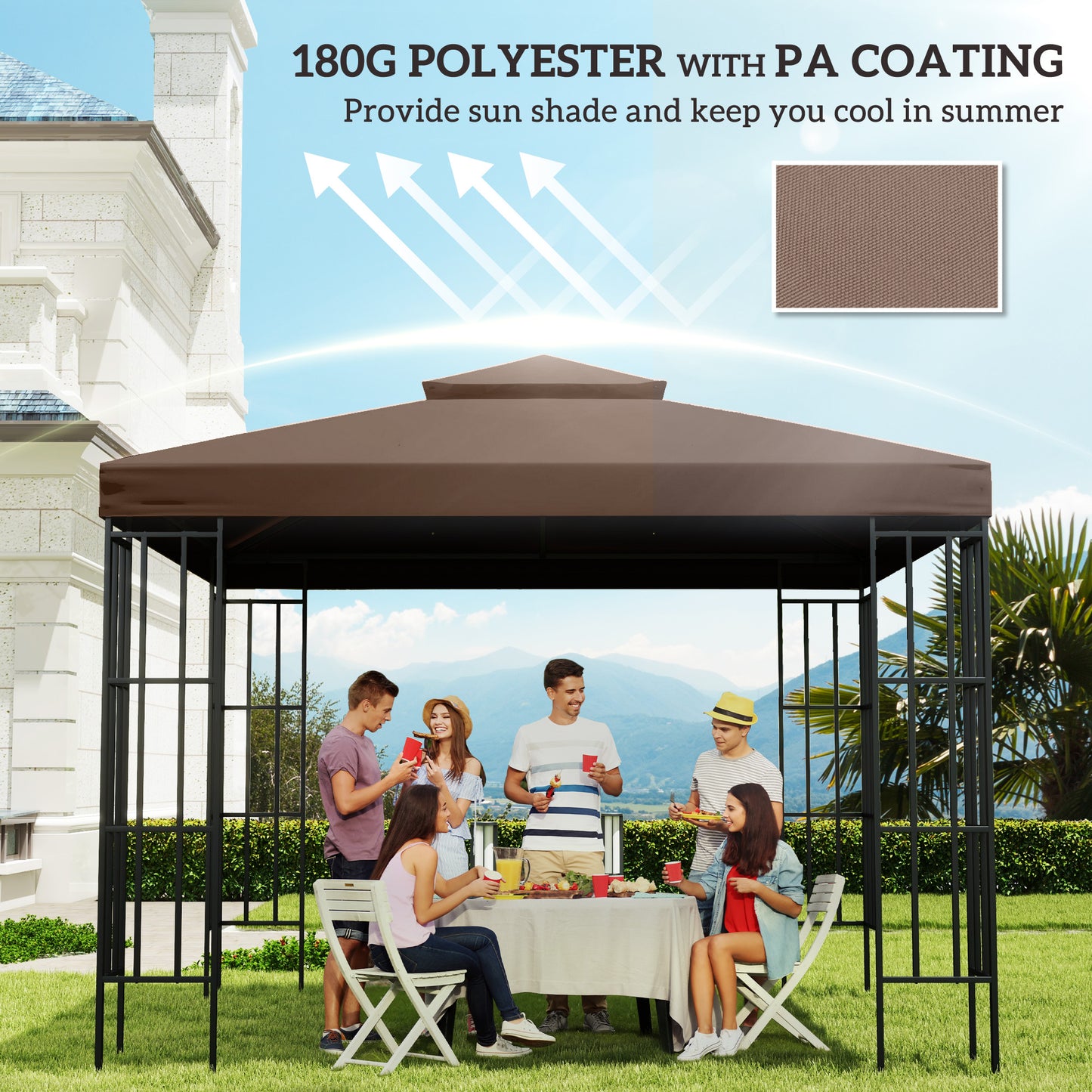 10' x 10' Square 2-Tier Gazebo Canopy Replacement Top Cover Outdoor Garden Sun Shade, Coffee