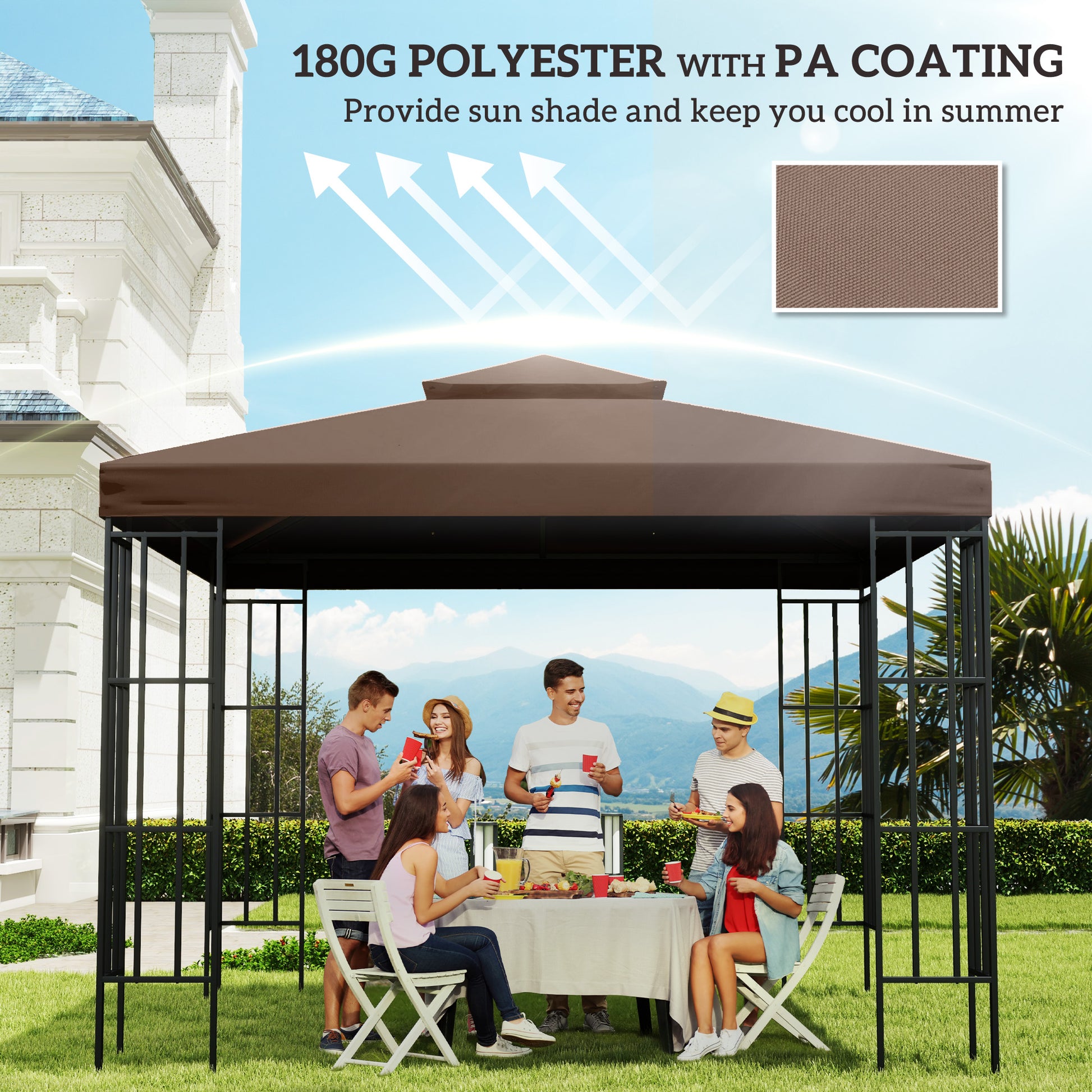 10' x 10' Square 2-Tier Gazebo Canopy Replacement Top Cover Outdoor Garden Sun Shade, Coffee