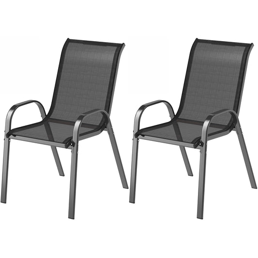 Set of 2 Outdoor Dining Chairs, Stackable Lawn Chairs with High Back, Breathable Mesh Seat for Garden Porch, Black