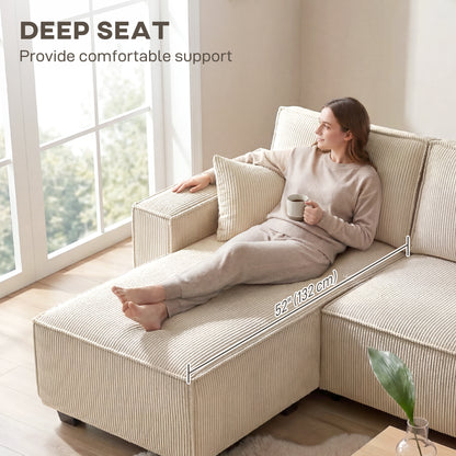 Modular U Shaped Couch, Sectional Sofa with Double Chaises and Spring Cushions, Beige