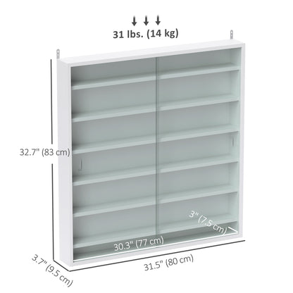 7-Tier Display Cabinet, Shot Glass Display Case, Glass Curio Cabinet with 2 Glass Doors and 6 Adjustable Shelves, White