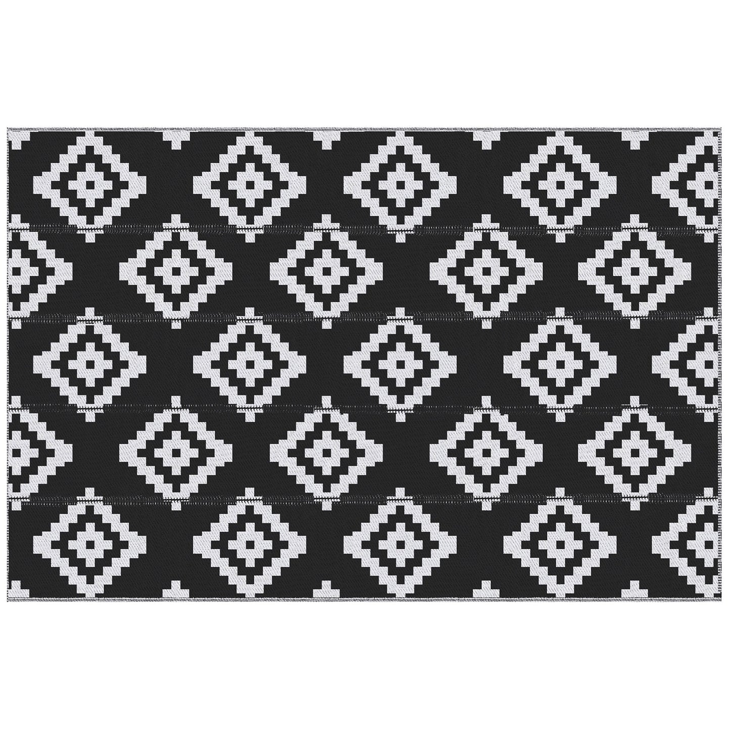 Reversible Outdoor RV Rug, Patio Floor Mat, 6' x 9' Plastic Straw Rug for Backyard, Deck, Beach, Camping, Black & White